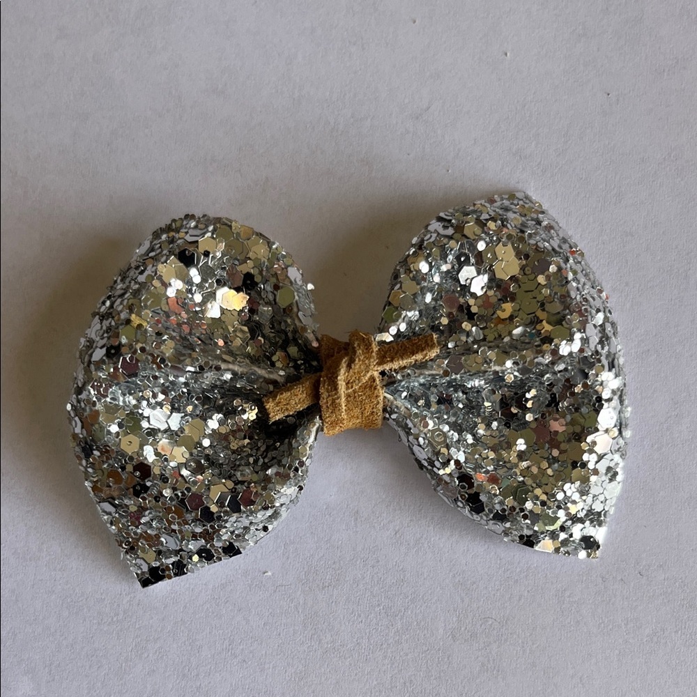 Sparkling Silver Glitter Bow for Kids
